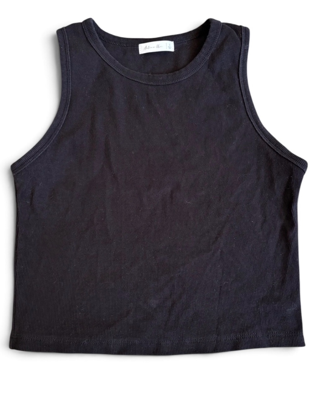 Active USA Cropped Black Ribbed Crewneck Tank-Top size L